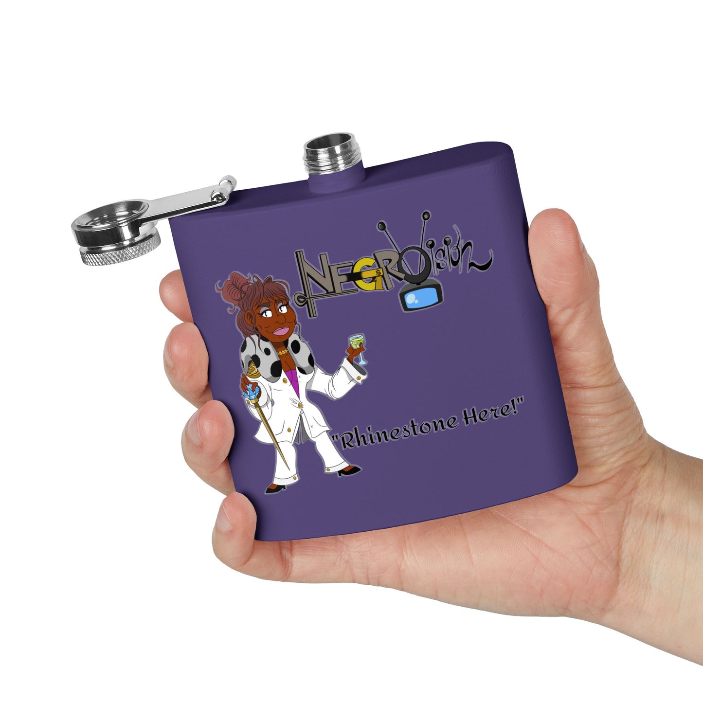 Rhinestone Here... Stainless Steel Flask. your favorite character from Negro Vision