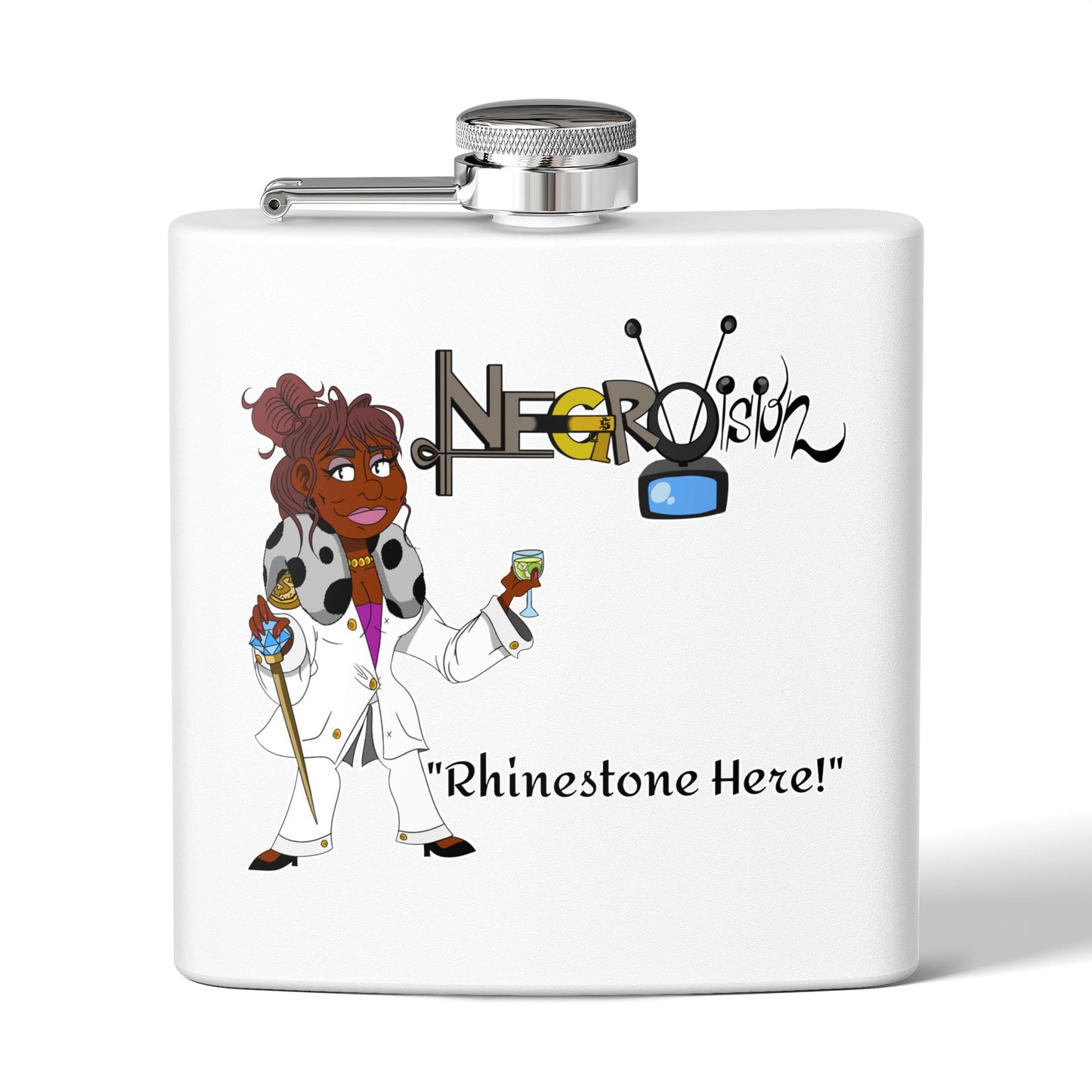 Rhinestone Here... Stainless Steel Flask. your favorite character from Negro Vision