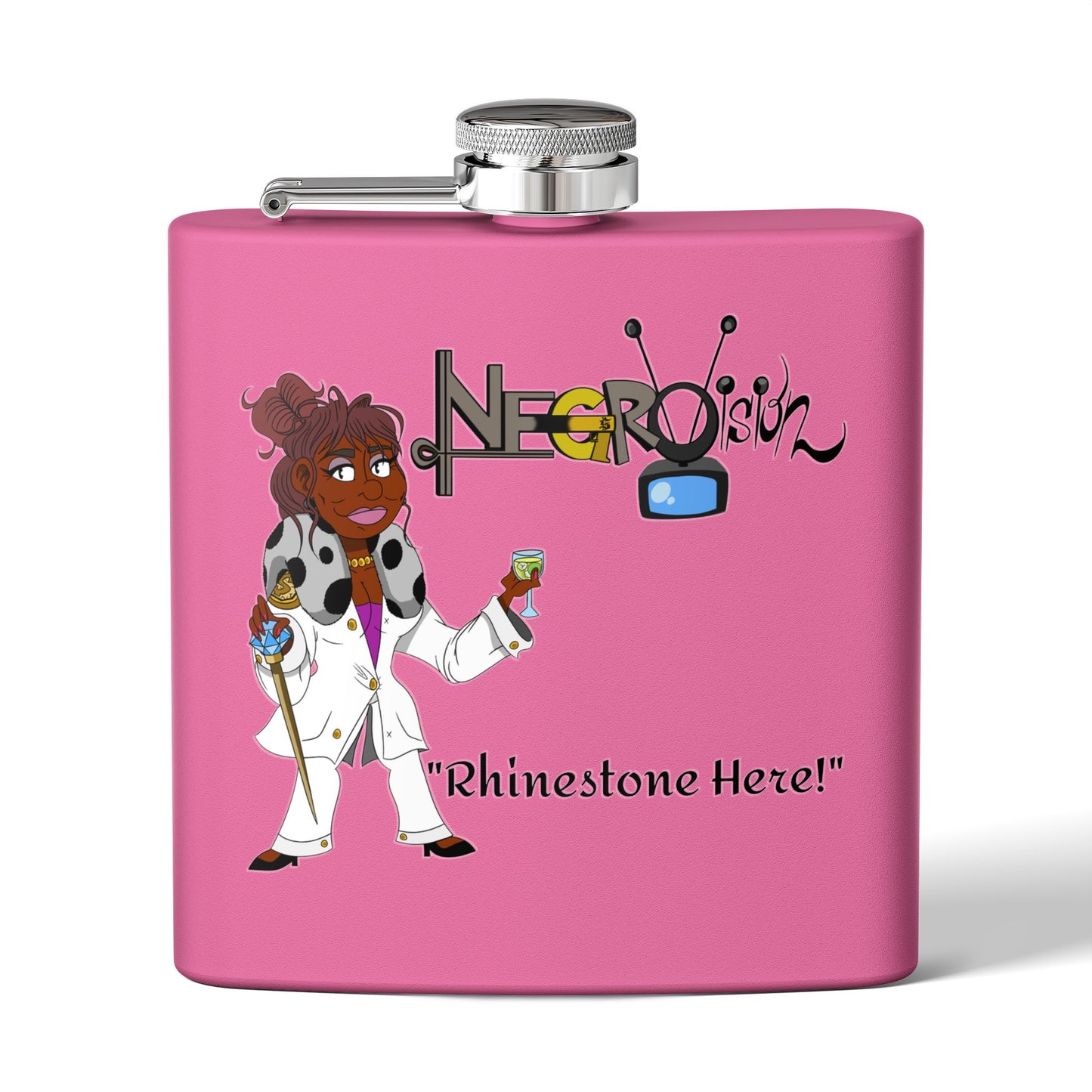 Rhinestone Here... Stainless Steel Flask. your favorite character from Negro Vision