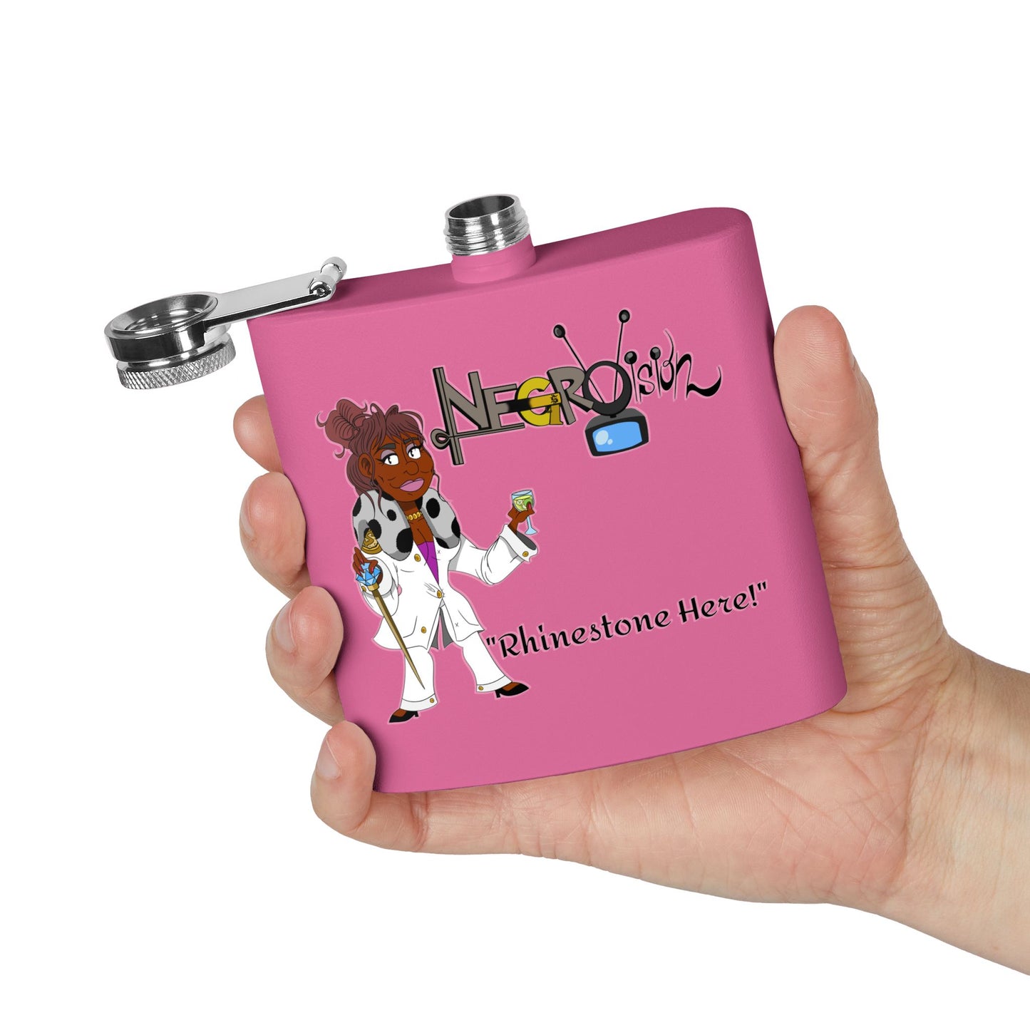 Rhinestone Here... Stainless Steel Flask. your favorite character from Negro Vision