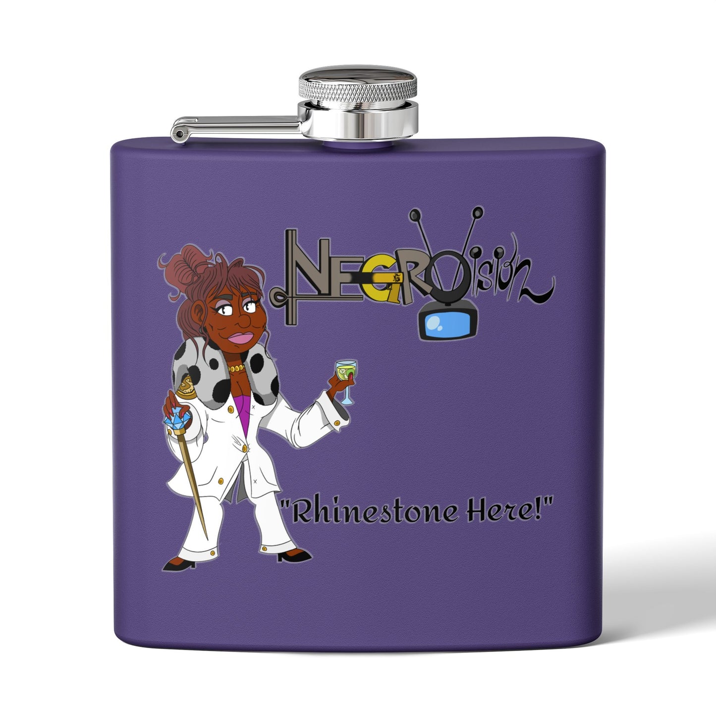 Rhinestone Here... Stainless Steel Flask. your favorite character from Negro Vision